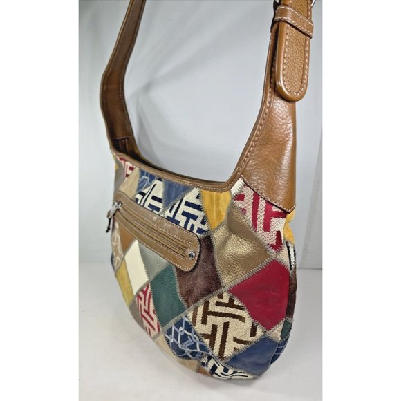 Tignanello Multi Color Suede Patchwork and Brown Leather Shoulder Bag - Picture 6 of 16